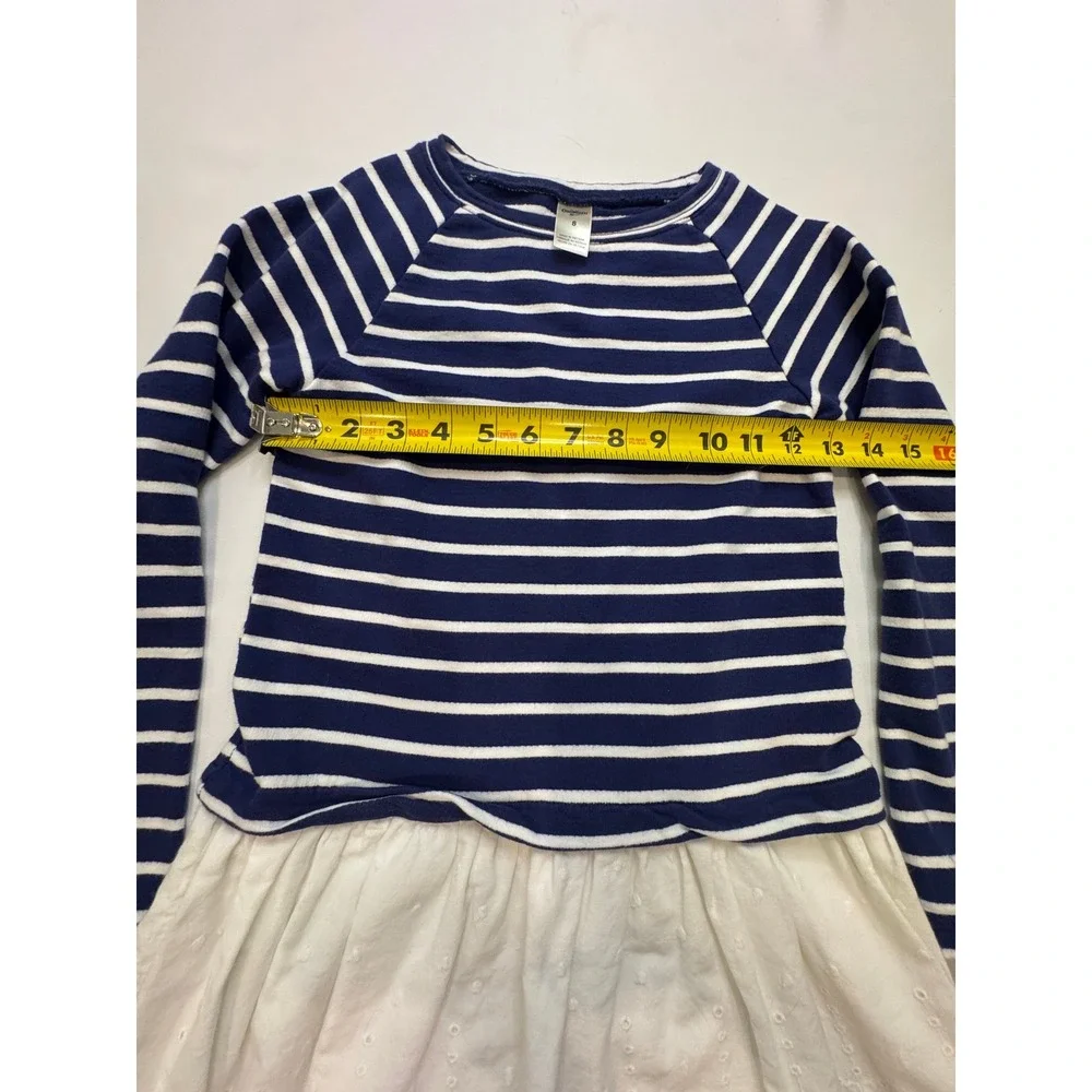 OshKosh B'gosh Striped Eyelet Dress‎ Kids 8 Navy White Mixed Media Long Sleeve